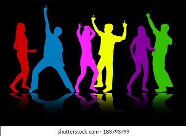 Colorful silhouettes of dancing people