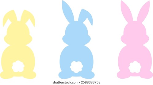 Colorful silhouettes of Easter bunnies with white ponytail. Set of different rabbits silhouettes. Cutie bunnies. Vector. EPS 10