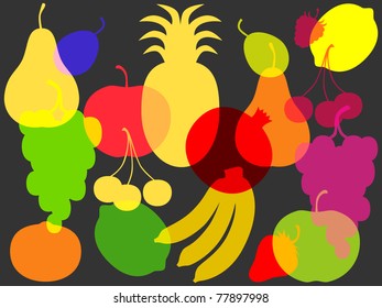 colorful silhouettes of fruits and berries