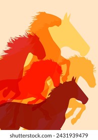 Colorful silhouettes horses icon vector illustration background. Metaphor animal to farm, nature, wild, freedom, power and healthy.