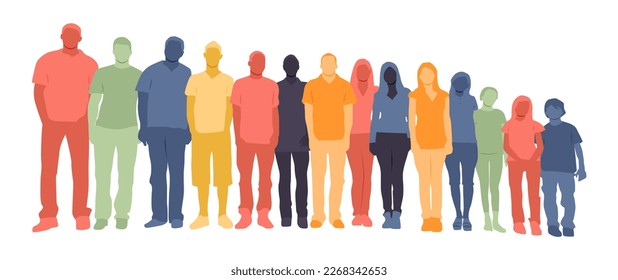 Colorful silhouettes of multicultural people standing together