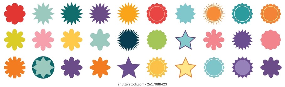 Colorful Silhouettes of Starburst Sale Sticker With Sunburst Price Tags
