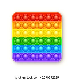 Colorful silicone anti-stress pop it toy isolated on white background. Trendy sensory game for children. Rainbow push pop fidget toy with brightly colored popping bubbles. Vector illustration