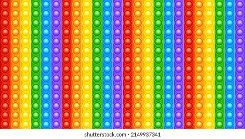 Colorful silicone anti-stress pop it toy texture, pattern. Trendy sensory game for children. Rainbow push pop fidget toy with brightly colored popping bubbles. Vector illustration