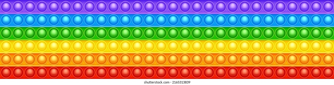 Colorful silicone anti-stress pop it toy texture, pattern. Trendy sensory game for children. Rainbow push pop fidget toy with brightly colored popping bubbles. Vector illustration