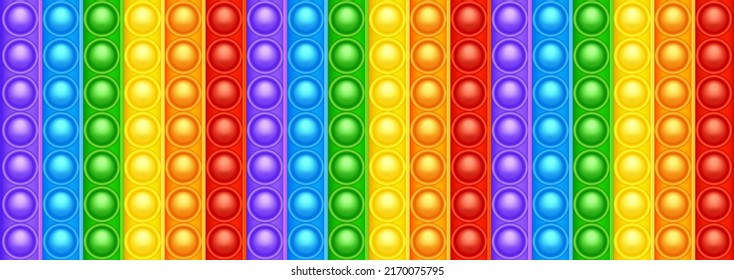 Colorful silicone anti-stress pop it toy texture, pattern. Trendy sensory game for children. Rainbow push pop fidget toy with brightly colored popping bubbles. Vector illustration