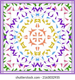Colorful Silk scarf pattern design useful for kerchief, bandana, neck wear, shawl, hijab, fabric, wallpaper, carpet, or blanket.