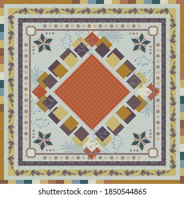 Patrón de bufanda de seda colorida con adorno de flores y hojas. Motivo de diseño hijab