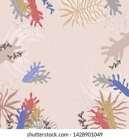 Colorful silk scarf pattern with leaf and cactus design