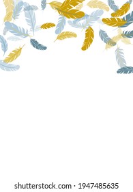 Farbige silberne goldene Federn, Vektorhintergrund. Fliegende Federelemente luftiges Vektordesign. Plumage Flöff Träume Symbole. Leichte, stumpfe, stylische Grafiken.