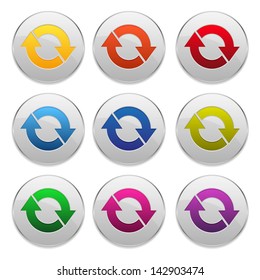 Colorful silver round buttons with arrows