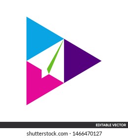 colorful simple abstract play button icon triangle shape modern geometric logo with hidden paper plane symbol