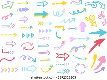 Colorful and simple arrow icons, hand drawn cute illustration set