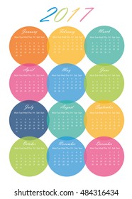 Colorful Simple Calendar for 2017 - Vector EPS10