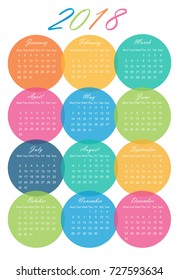 Colorful Simple Calendar for 2018 - Vector EPS10