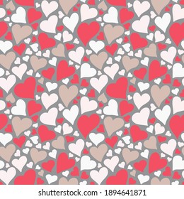 Colorful simple digital drawing seamless pattern with hearts in doodle style.  Great basic for print, badge, party invitation, banner, holidays cards, print, paper, design.