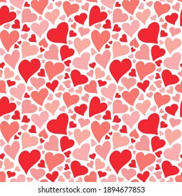 Colorful simple digital drawing seamless pattern with hearts in doodle style.  Great basic for print, badge, party invitation, banner, holidays cards, print, paper, design.