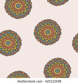 colorful simple doodle flower pattern, hand drawn boho vector illustration