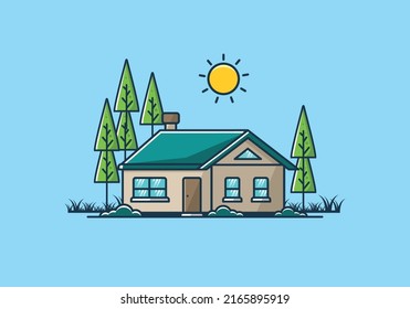 Colorful simple dream house flat illustration design
