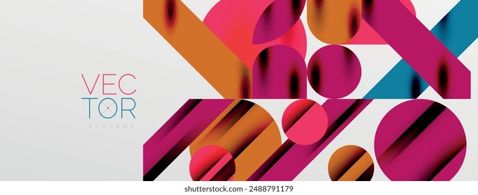 Colorful simple dynamic geometric forms circles lines and round shapes. Mosaic techno art concept. Vector Illustration For Wallpaper, Banner, Background, Card, Book Illustration, landing page