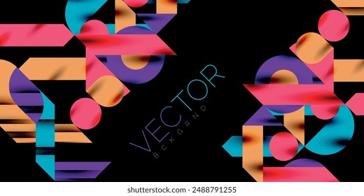 Colorful simple dynamic geometric forms circles lines and round shapes. Mosaic techno art concept. Vector Illustration For Wallpaper, Banner, Background, Card, Book Illustration, landing page