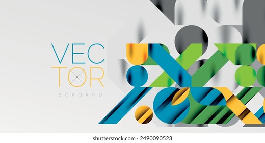 Colorful simple dynamic geometric forms circles lines and round shapes. Mosaic techno art concept. Vector Illustration For Wallpaper, Banner, Background, Card, Book Illustration, landing page