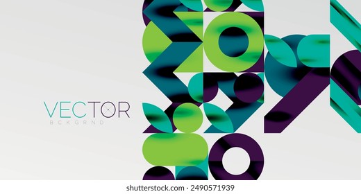 Colorful simple dynamic geometric forms circles lines and round shapes. Mosaic techno art concept. Vector Illustration For Wallpaper, Banner, Background, Card, Book Illustration, landing page