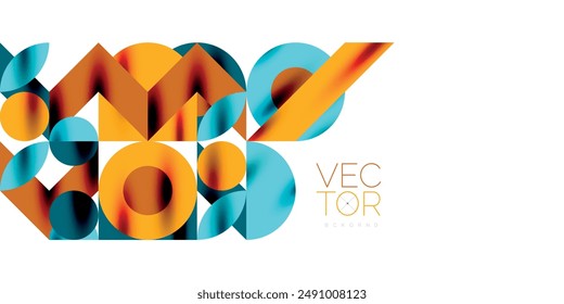 Colorful simple dynamic geometric forms circles lines and round shapes. Mosaic techno art concept. Vector Illustration For Wallpaper, Banner, Background, Card, Book Illustration, landing page