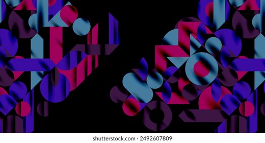 Colorful simple dynamic geometric forms circles lines and round shapes. Mosaic techno art concept. Vector Illustration For Wallpaper, Banner, Background, Card, Book Illustration, landing page