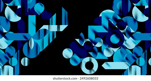 Colorful simple dynamic geometric forms circles lines and round shapes. Mosaic techno art concept. Vector Illustration For Wallpaper, Banner, Background, Card, Book Illustration, landing page