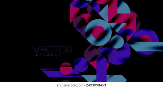 Colorful simple dynamic geometric forms circles lines and round shapes. Mosaic techno art concept. Vector Illustration For Wallpaper, Banner, Background, Card, Book Illustration, landing page