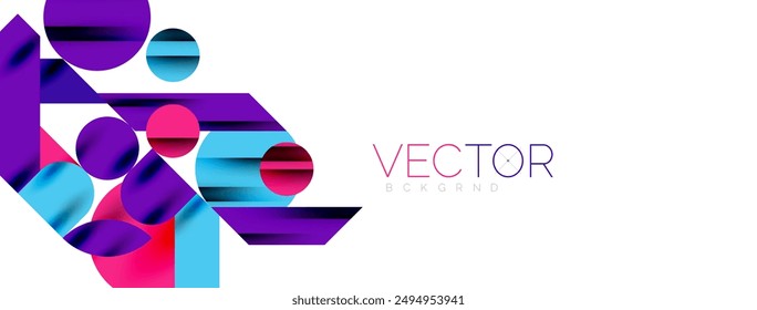 Colorful simple dynamic geometric forms circles lines and round shapes. Mosaic techno art concept. Vector Illustration For Wallpaper, Banner, Background, Card, Book Illustration, landing page