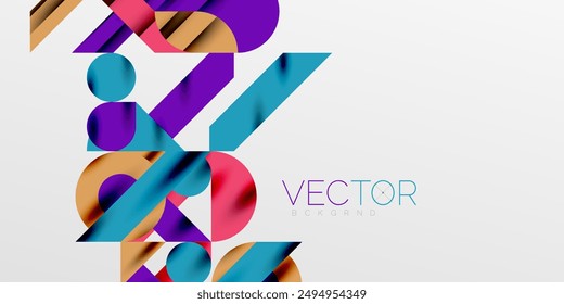 Colorful simple dynamic geometric forms circles lines and round shapes. Mosaic techno art concept. Vector Illustration For Wallpaper, Banner, Background, Card, Book Illustration, landing page
