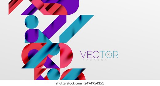 Colorful simple dynamic geometric forms circles lines and round shapes. Mosaic techno art concept. Vector Illustration For Wallpaper, Banner, Background, Card, Book Illustration, landing page