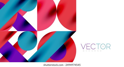Colorful simple dynamic geometric forms circles lines and round shapes. Mosaic techno art concept. Vector Illustration For Wallpaper, Banner, Background, Card, Book Illustration, landing page