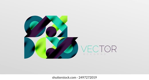Colorful simple dynamic geometric forms circles lines and round shapes. Mosaic techno art concept. Vector Illustration For Wallpaper, Banner, Background, Card, Book Illustration, landing page