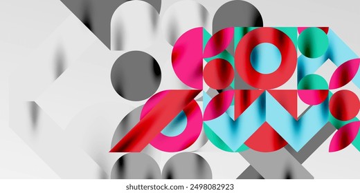 Colorful simple dynamic geometric forms circles lines and round shapes. Mosaic techno art concept. Vector Illustration For Wallpaper, Banner, Background, Card, Book Illustration, landing page