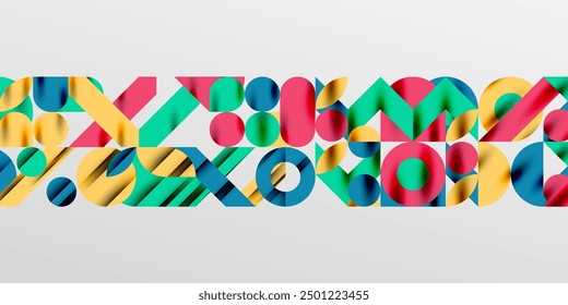 Colorful simple dynamic geometric forms circles lines and round shapes. Mosaic techno art concept. Vector Illustration For Wallpaper, Banner, Background, Card, Book Illustration, landing page