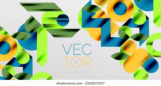 Colorful simple dynamic geometric forms circles lines and round shapes. Mosaic techno art concept. Vector Illustration For Wallpaper, Banner, Background, Card, Book Illustration, landing page
