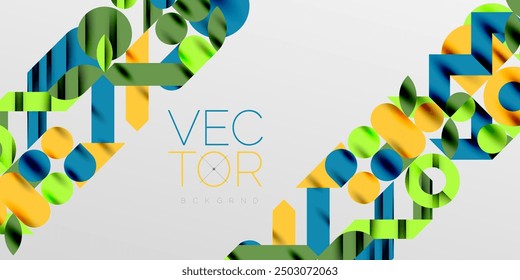 Colorful simple dynamic geometric forms circles lines and round shapes. Mosaic techno art concept. Vector Illustration For Wallpaper, Banner, Background, Card, Book Illustration, landing page