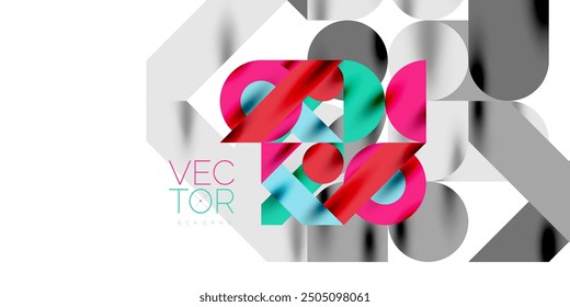 Colorful simple dynamic geometric forms circles lines and round shapes. Mosaic techno art concept. Vector Illustration For Wallpaper, Banner, Background, Card, Book Illustration, landing page