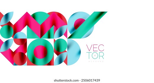 Colorful simple dynamic geometric forms circles lines and round shapes. Mosaic techno art concept. Vector Illustration For Wallpaper, Banner, Background, Card, Book Illustration, landing page