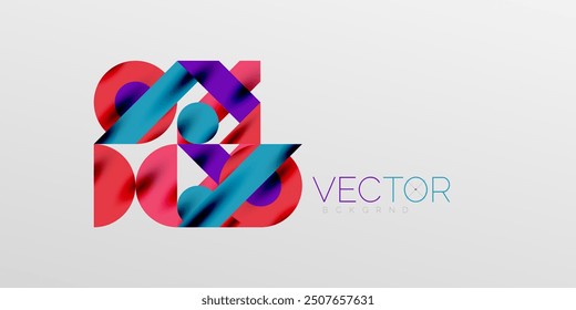 Colorful simple dynamic geometric forms circles lines and round shapes. Mosaic techno art concept. Vector Illustration For Wallpaper, Banner, Background, Card, Book Illustration, landing page