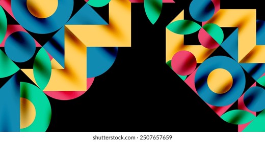 Colorful simple dynamic geometric forms circles lines and round shapes. Mosaic techno art concept. Vector Illustration For Wallpaper, Banner, Background, Card, Book Illustration, landing page