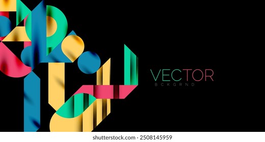 Colorful simple dynamic geometric forms circles lines and round shapes. Mosaic techno art concept. Vector Illustration For Wallpaper, Banner, Background, Card, Book Illustration, landing page