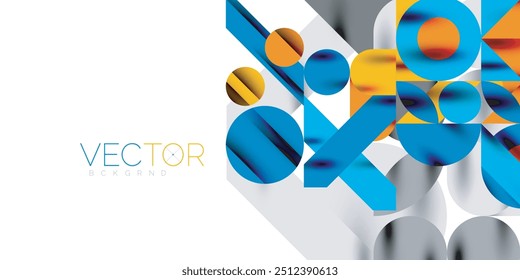 Coloridas formas geométricas dinámicas simples forman círculos, líneas y Formas redondas. Concepto de arte techno mosaico. Ilustración vectorial para el Fondo de pantalla, Anuncio, fondo, tarjeta, ilustración del libro, landing page