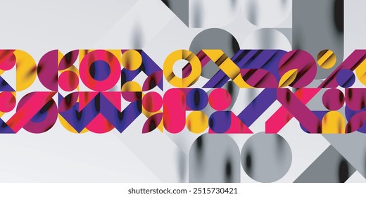 Coloridas formas geométricas dinámicas simples forman círculos, líneas y Formas redondas. Concepto de arte techno mosaico. Ilustración vectorial para el Fondo de pantalla, Anuncio, fondo, tarjeta, ilustración del libro, landing page