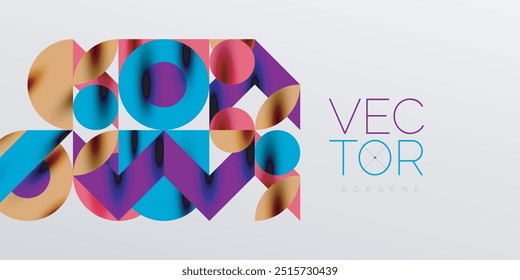 Colorful simple dynamic geometric forms circles lines and round shapes. Mosaic techno art concept. Vector Illustration For Wallpaper, Banner, Background, Card, Book Illustration, landing page