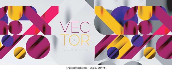 Colorful simple dynamic geometric forms circles lines and round shapes. Mosaic techno art concept. Vector Illustration For Wallpaper, Banner, Background, Card, Book Illustration, landing page