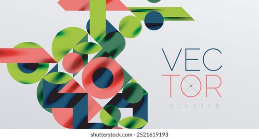 Colorful simple dynamic geometric forms circles lines and round shapes. Mosaic techno art concept. Vector Illustration For Wallpaper, Banner, Background, Card, Book Illustration, landing page